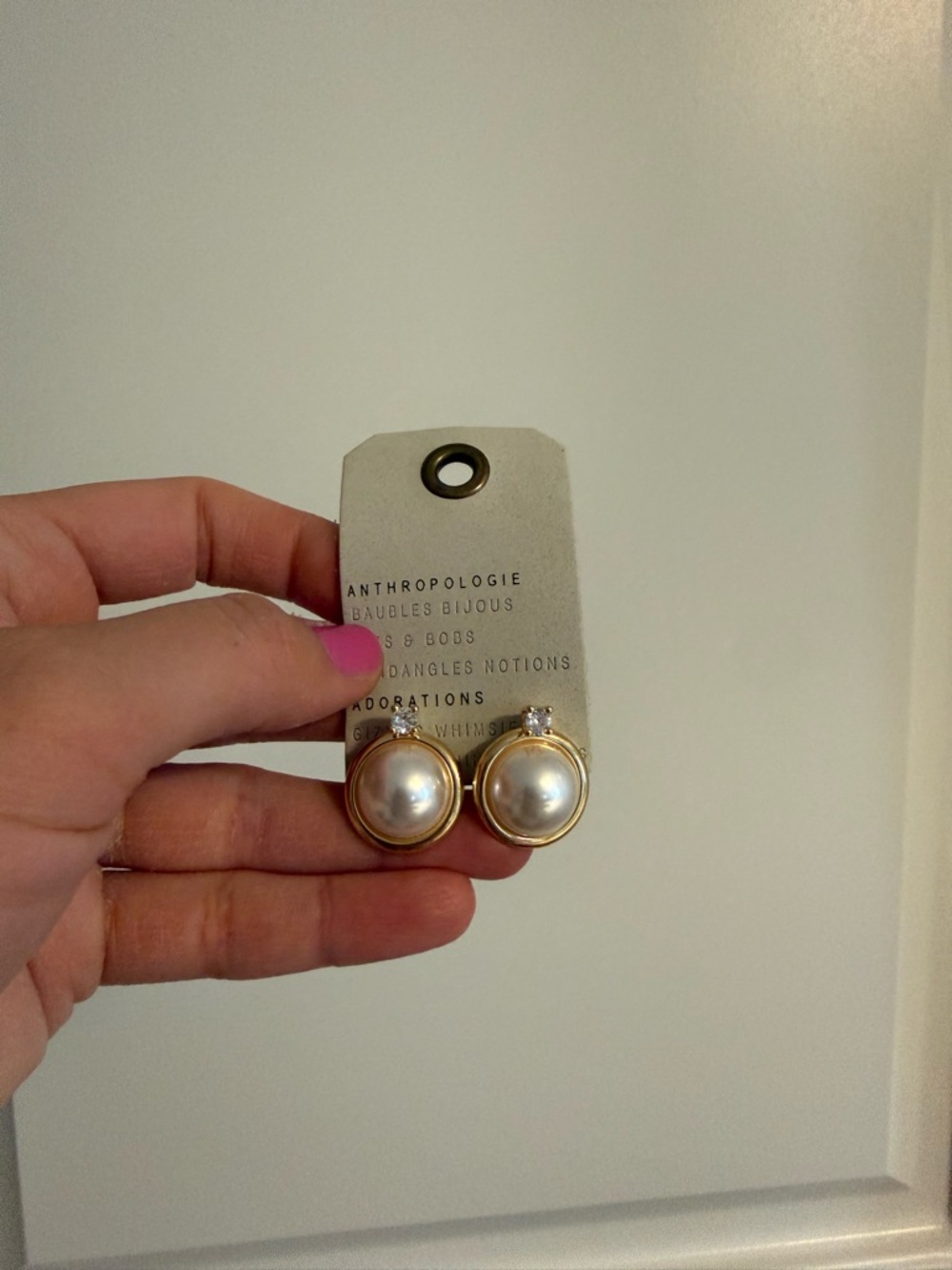 NWT Anthropologie Gold-Trim Pearl Earrings